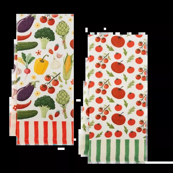 vegetable-with-stripe-border-tea-towel Vegetable with Stripe Border Tea Towel