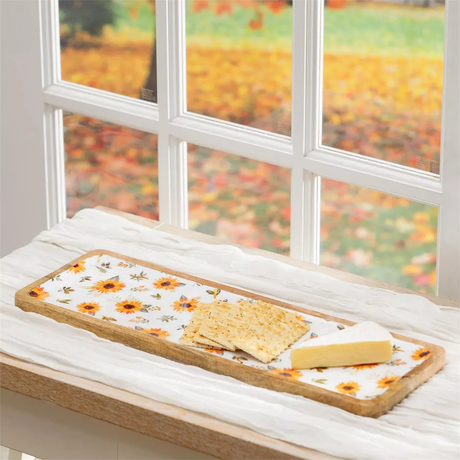 vivastyle-sunflower-fields-serveware-rectangular-wood-serving-tray-18-l VivaStyle Sunflower Fields Serveware, Rectangular Wood Serving Tray, 18"L